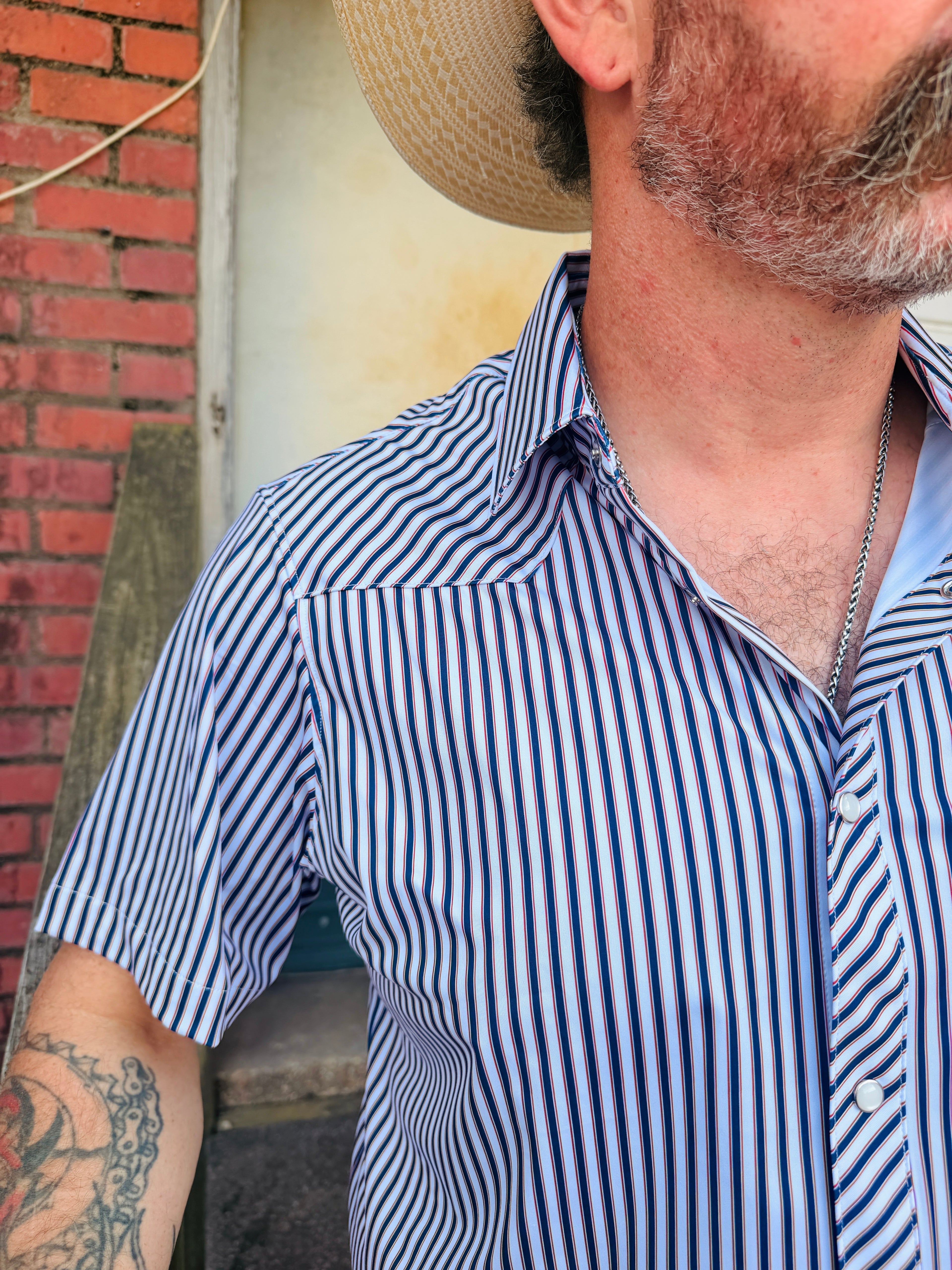 Red/White/Navy Stripe Pearl Snap