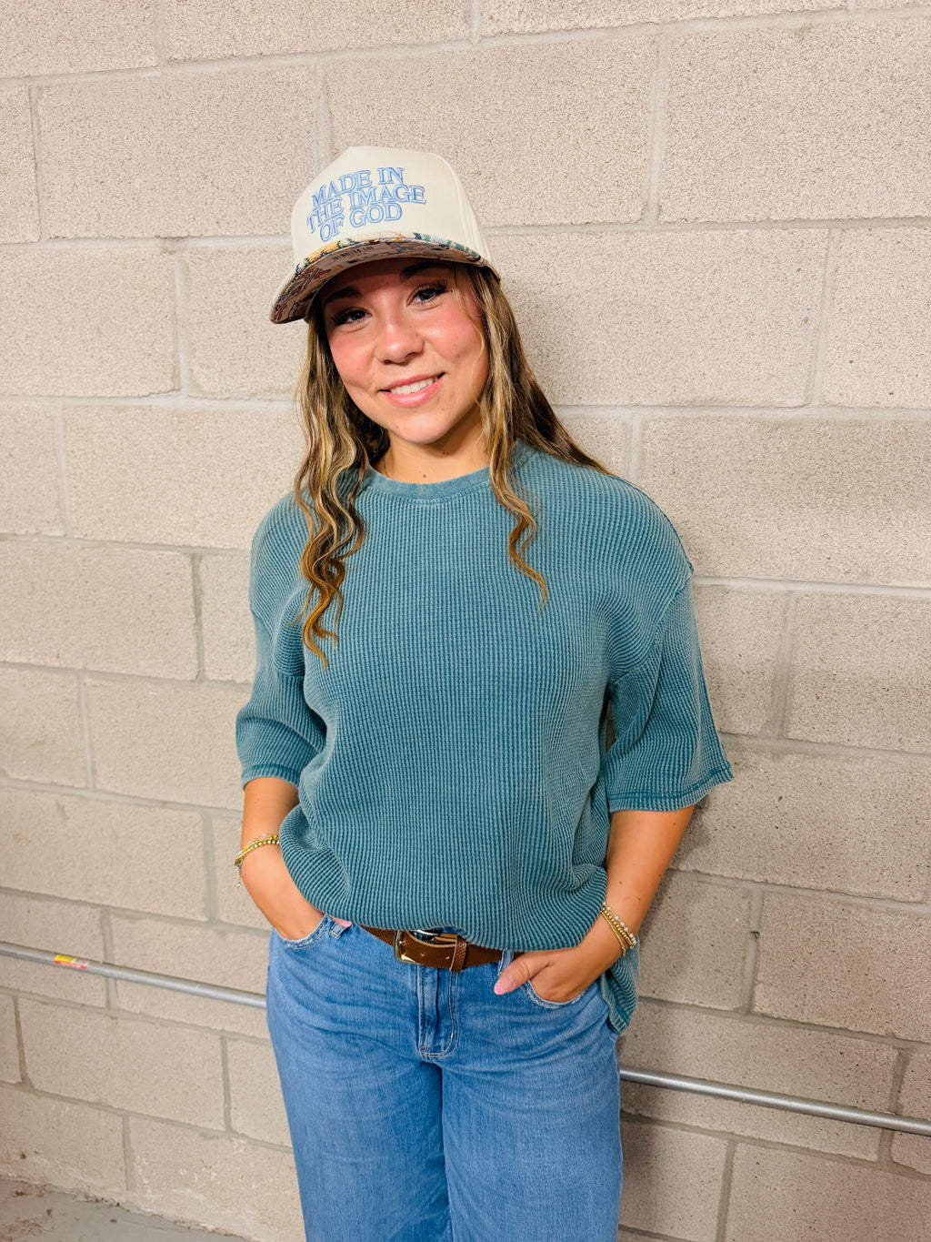 Teal Waffle top
