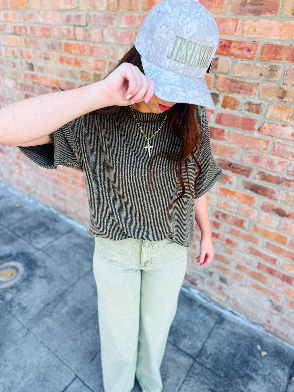 Olive Ribbed Pocket Top