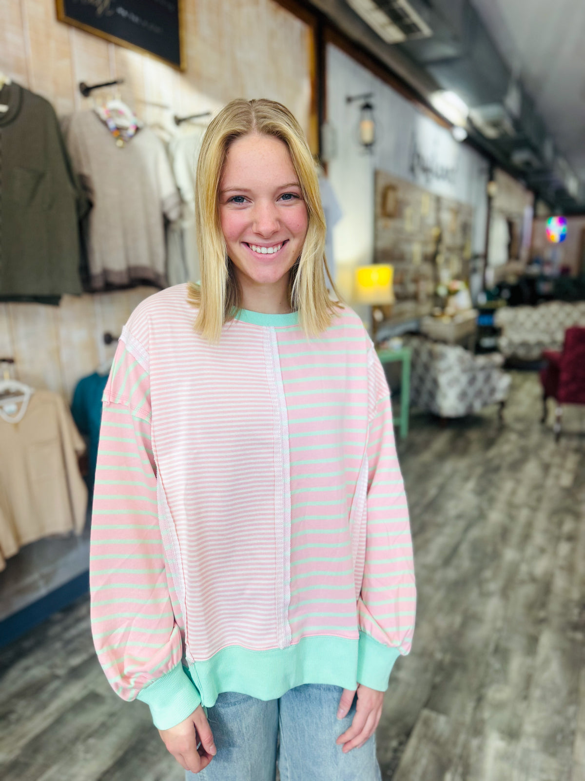Pink & Green Lightweight Sweatshirt