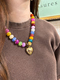 Colorful Beaded Gold Heart Necklace