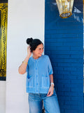 Stitch Detail Blue Cardigan