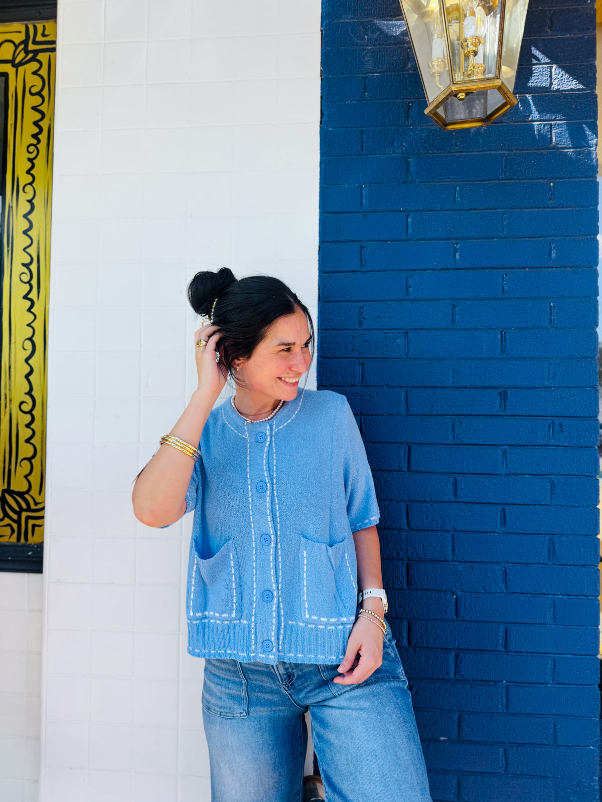 Stitch Detail Blue Cardigan