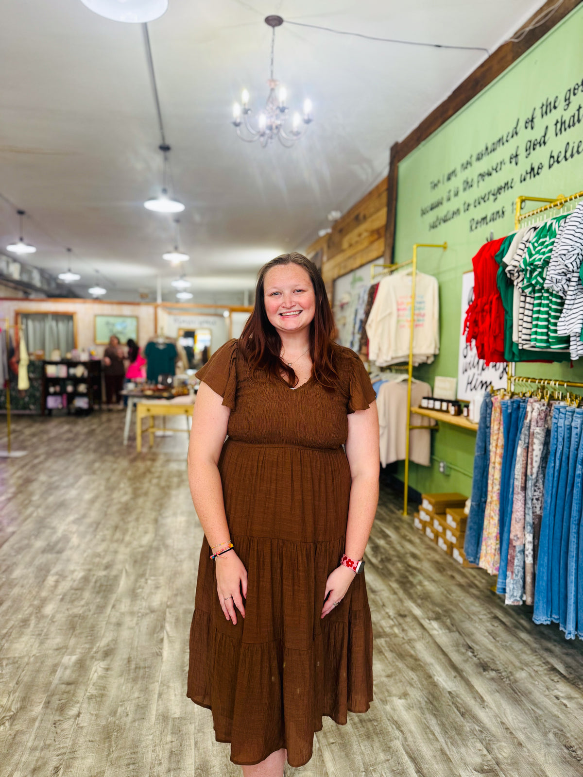 Plus Brown Flutter Sleeve Dress