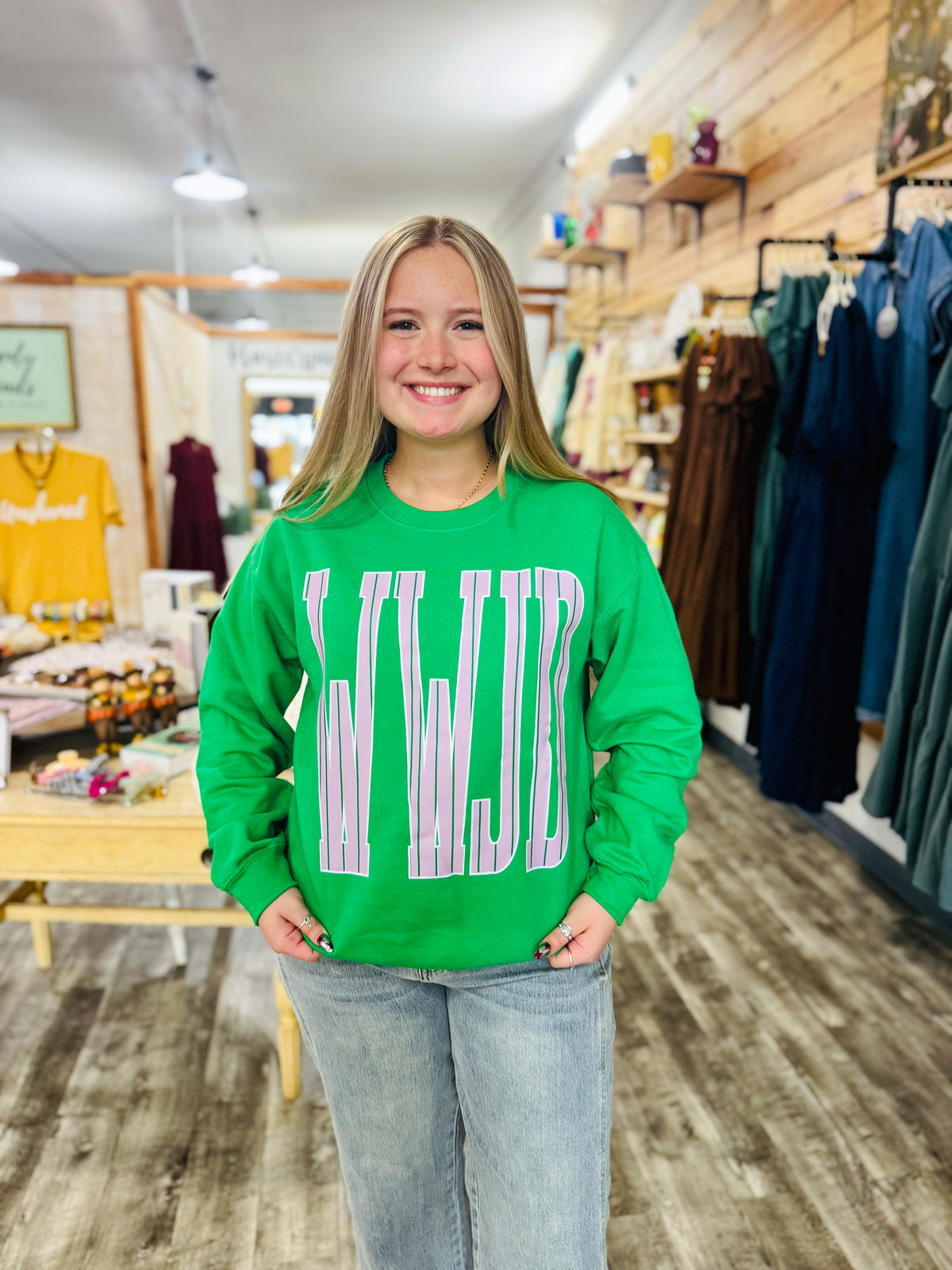 WWJD Green & Pink Sweatshirt