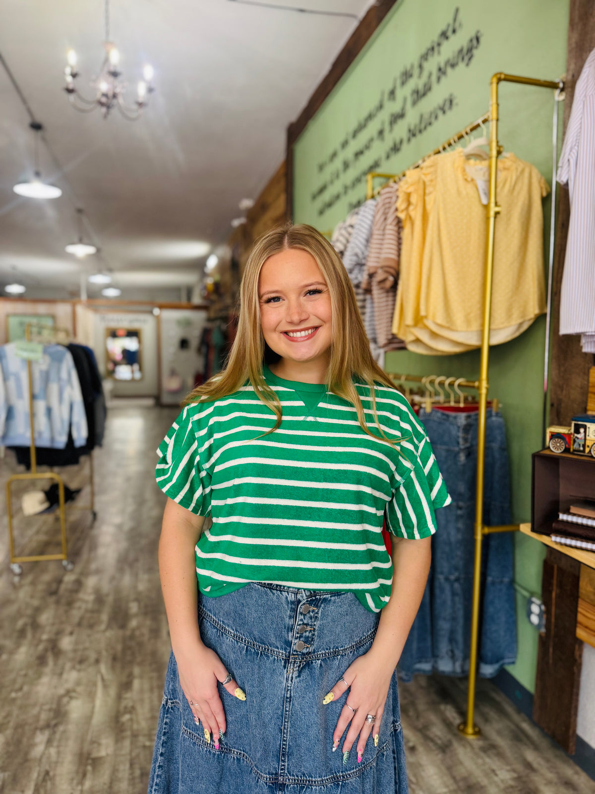 Green & White Terry Cloth Top