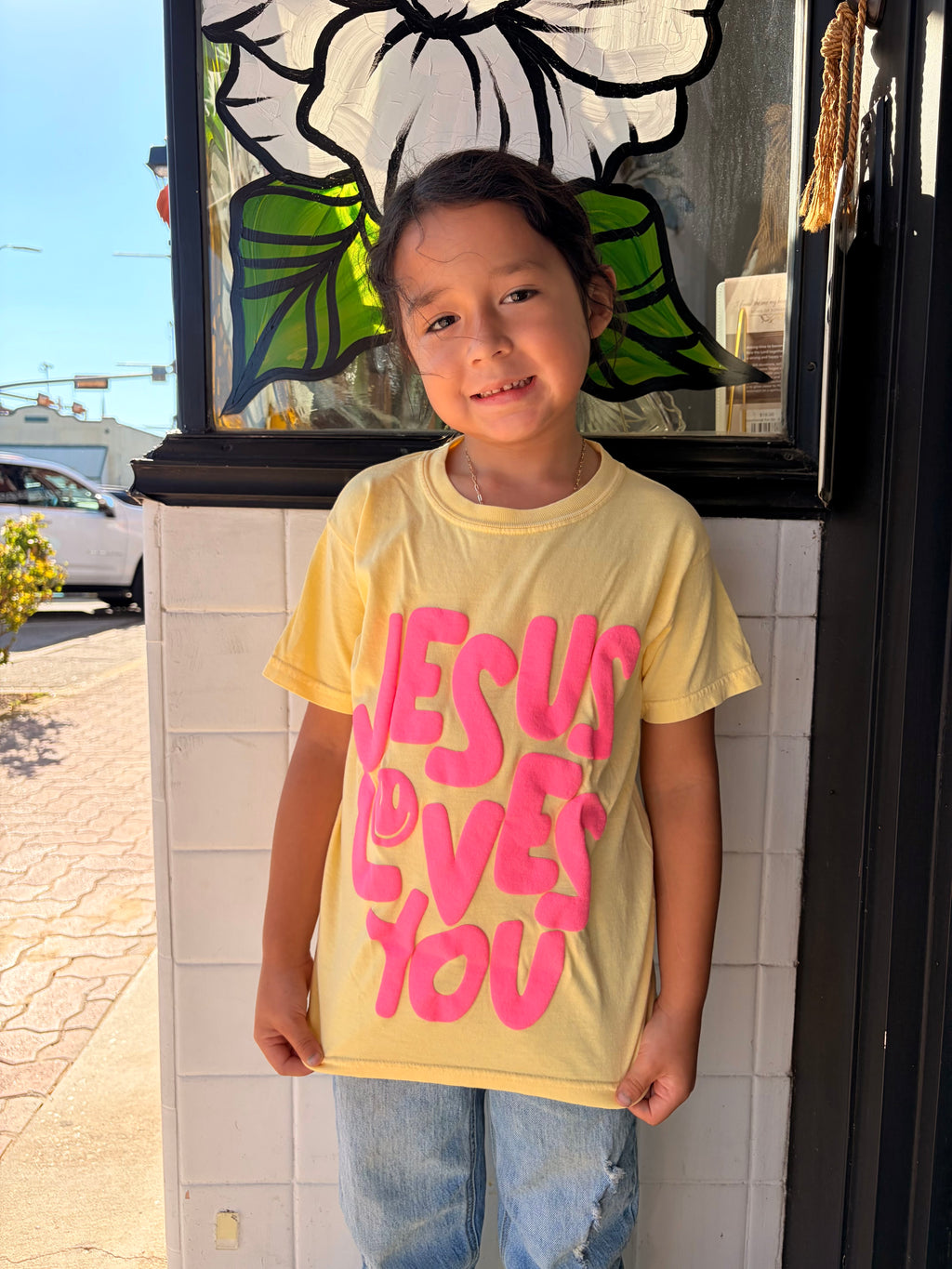 Butter Smiley Jesus Loves You Tee
