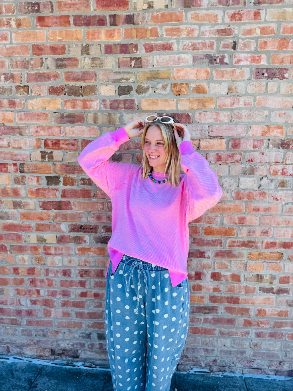 Pink Ribbed Lightweight Sweatshirt