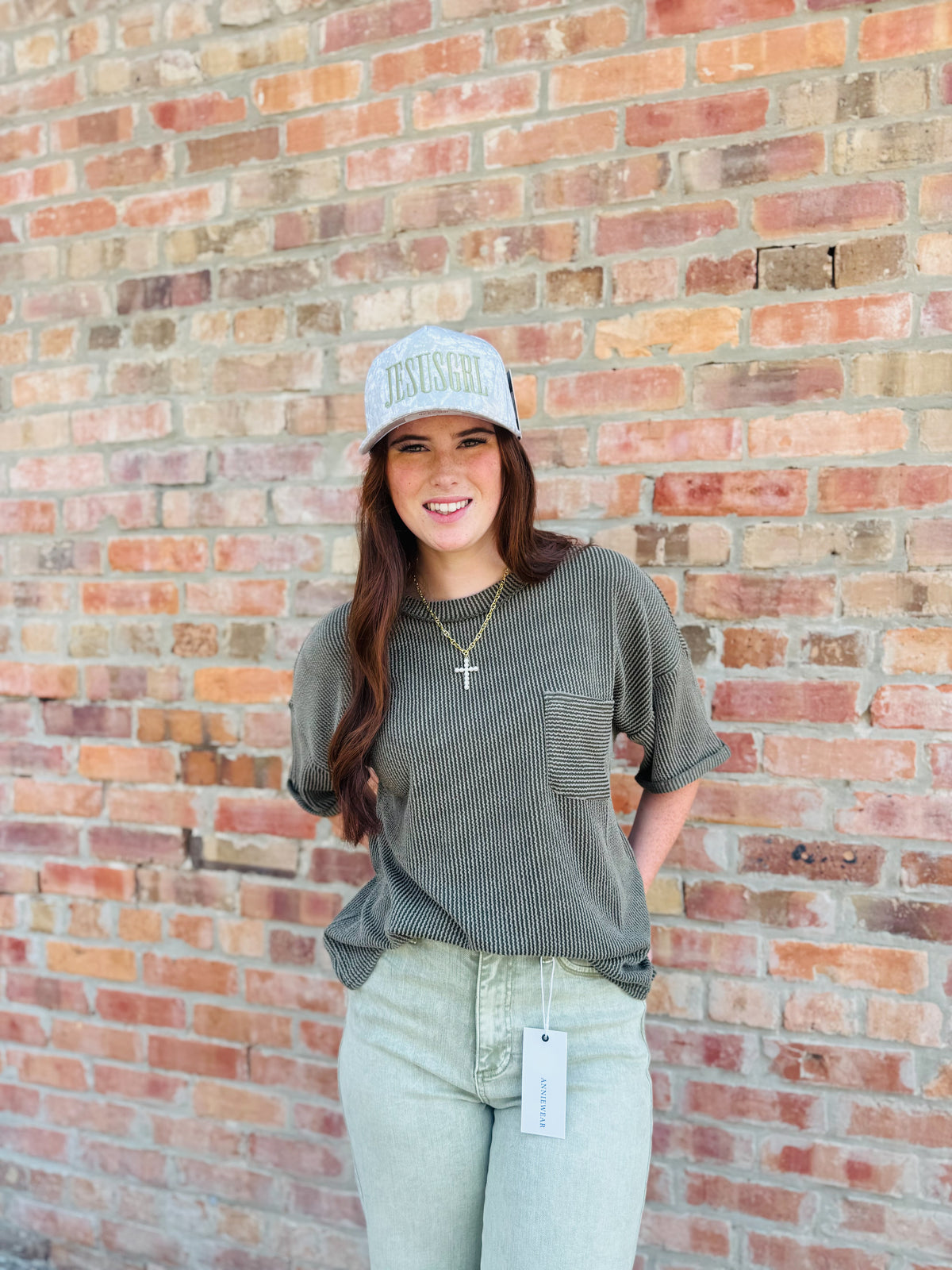Olive Ribbed Pocket Top