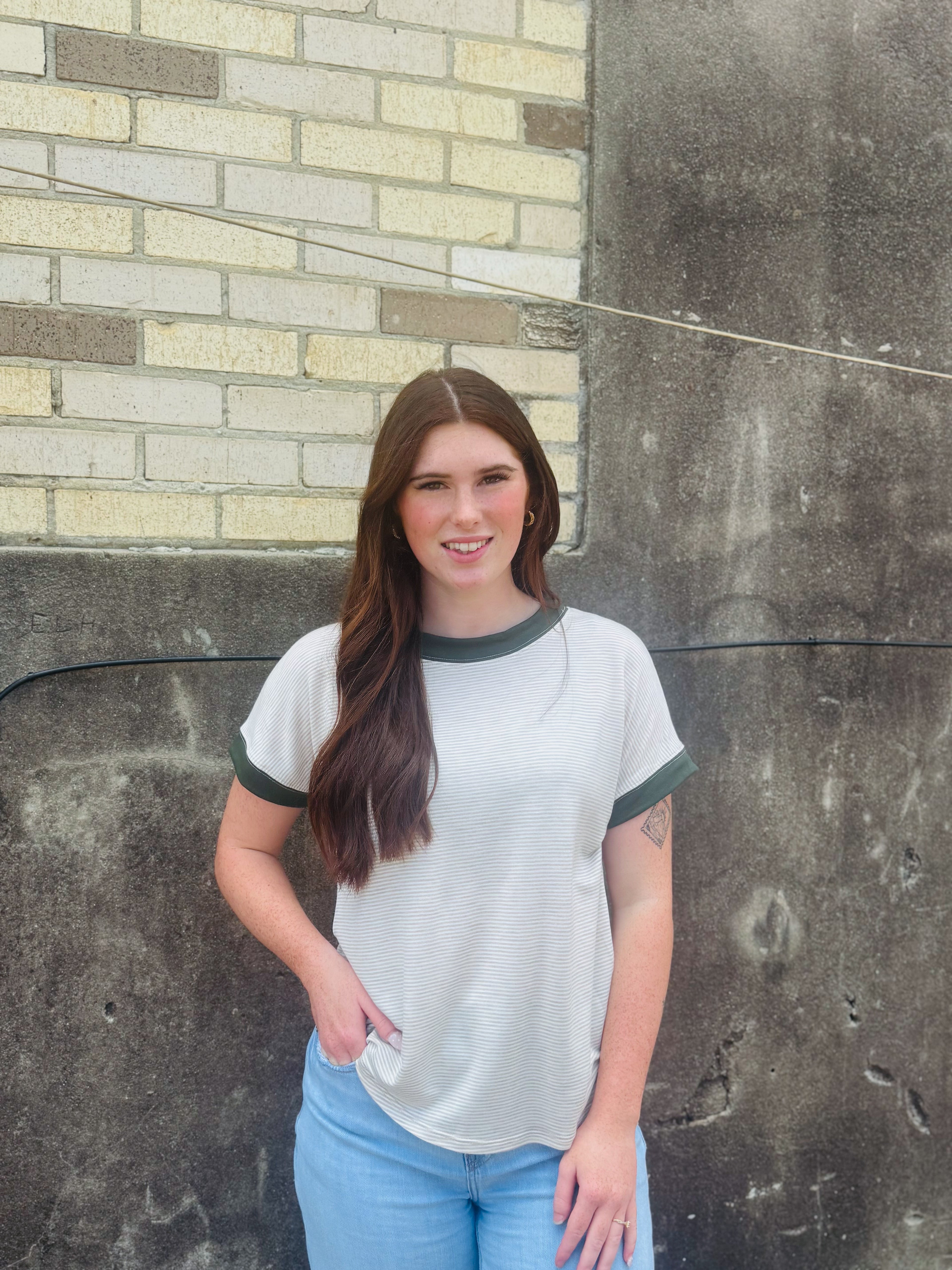 Olive & White Stripe Top