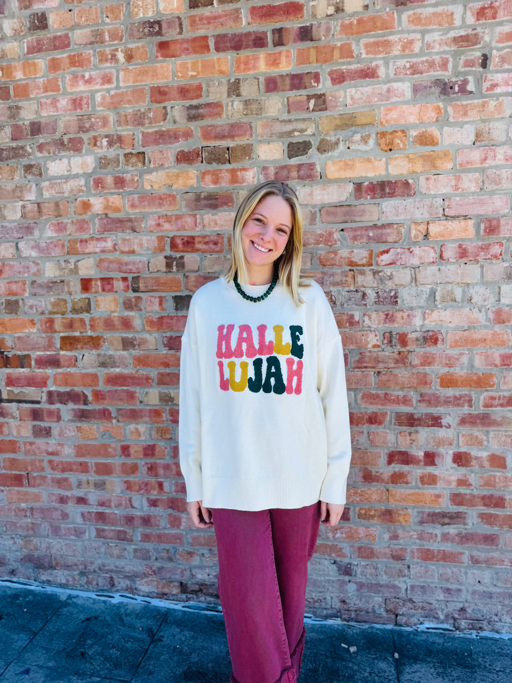 Hallelujah Embroidered Knit Sweater