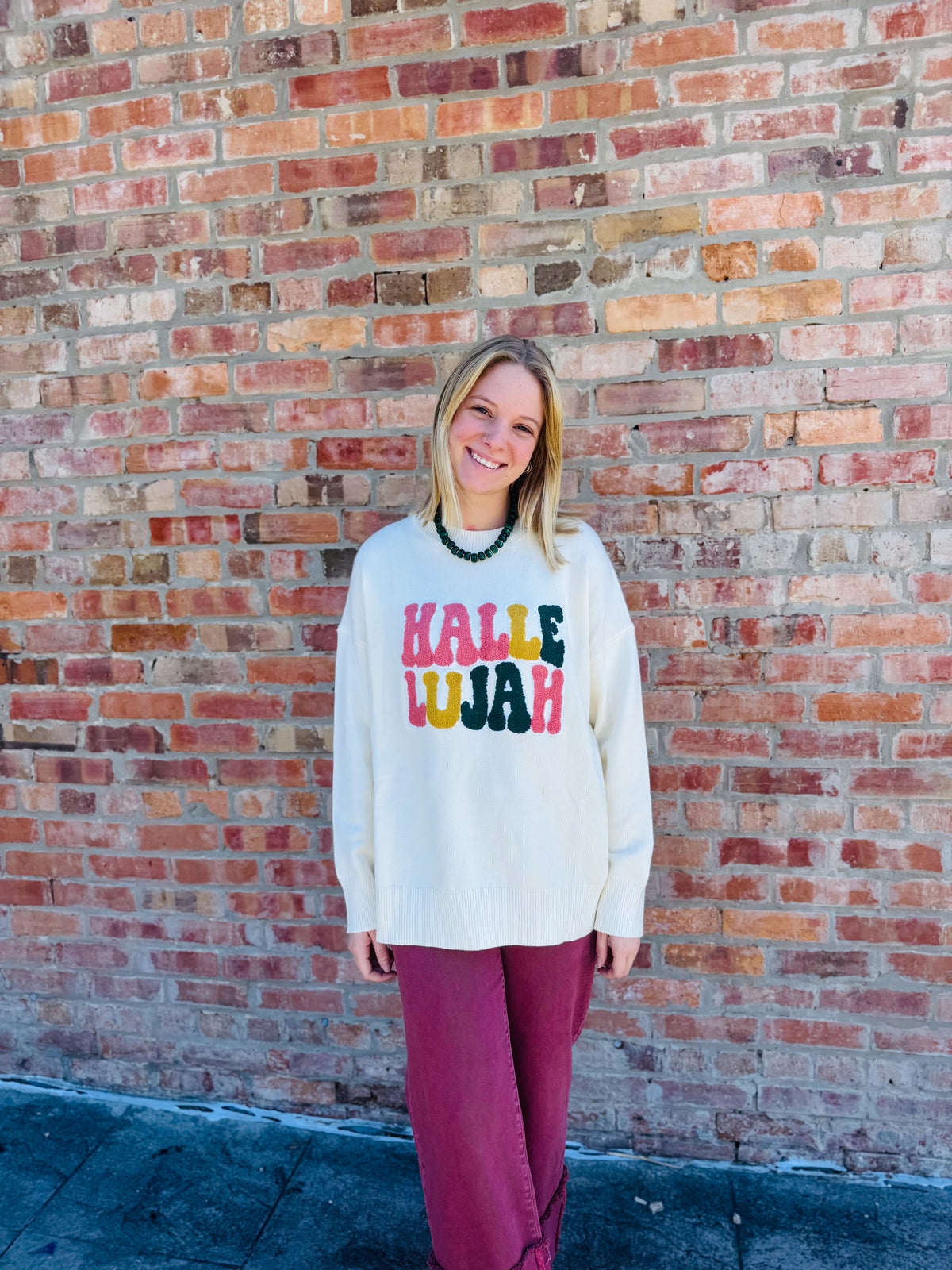 Hallelujah Embroidered Knit Sweater