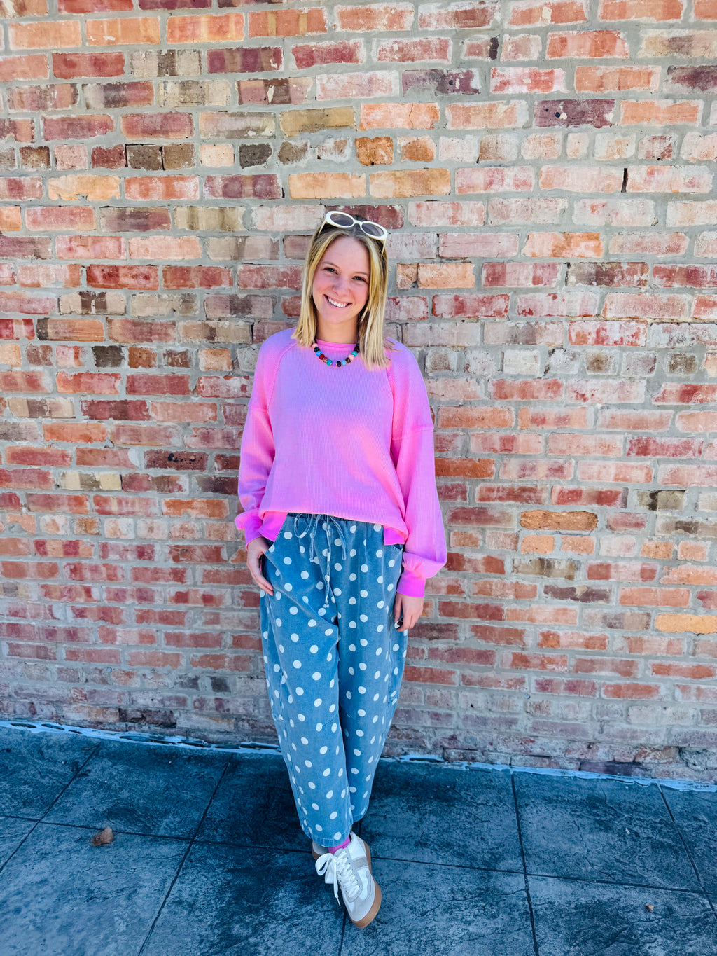 Pink Ribbed Lightweight Sweatshirt