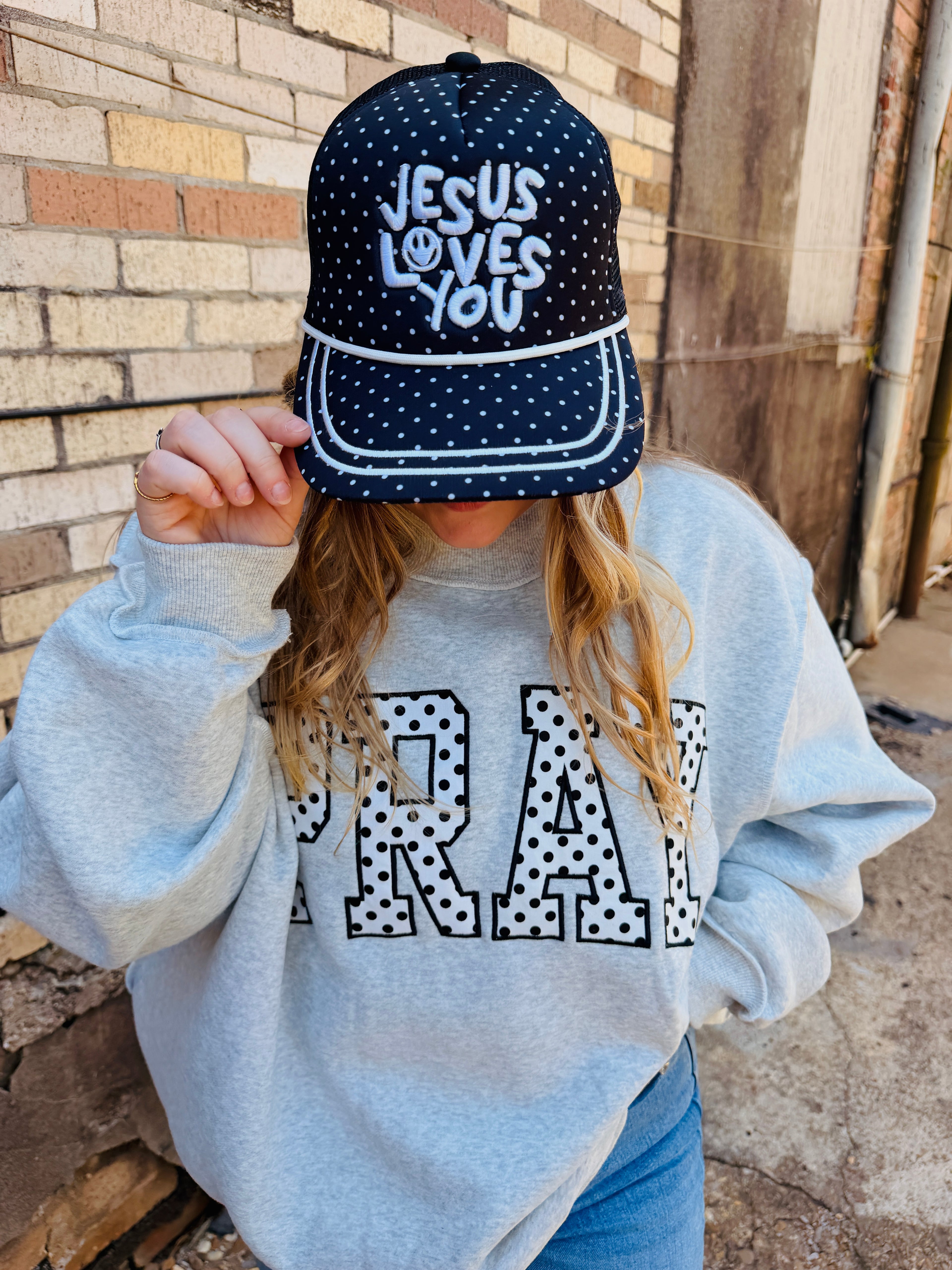 Polka dot Jesus Loves you hat