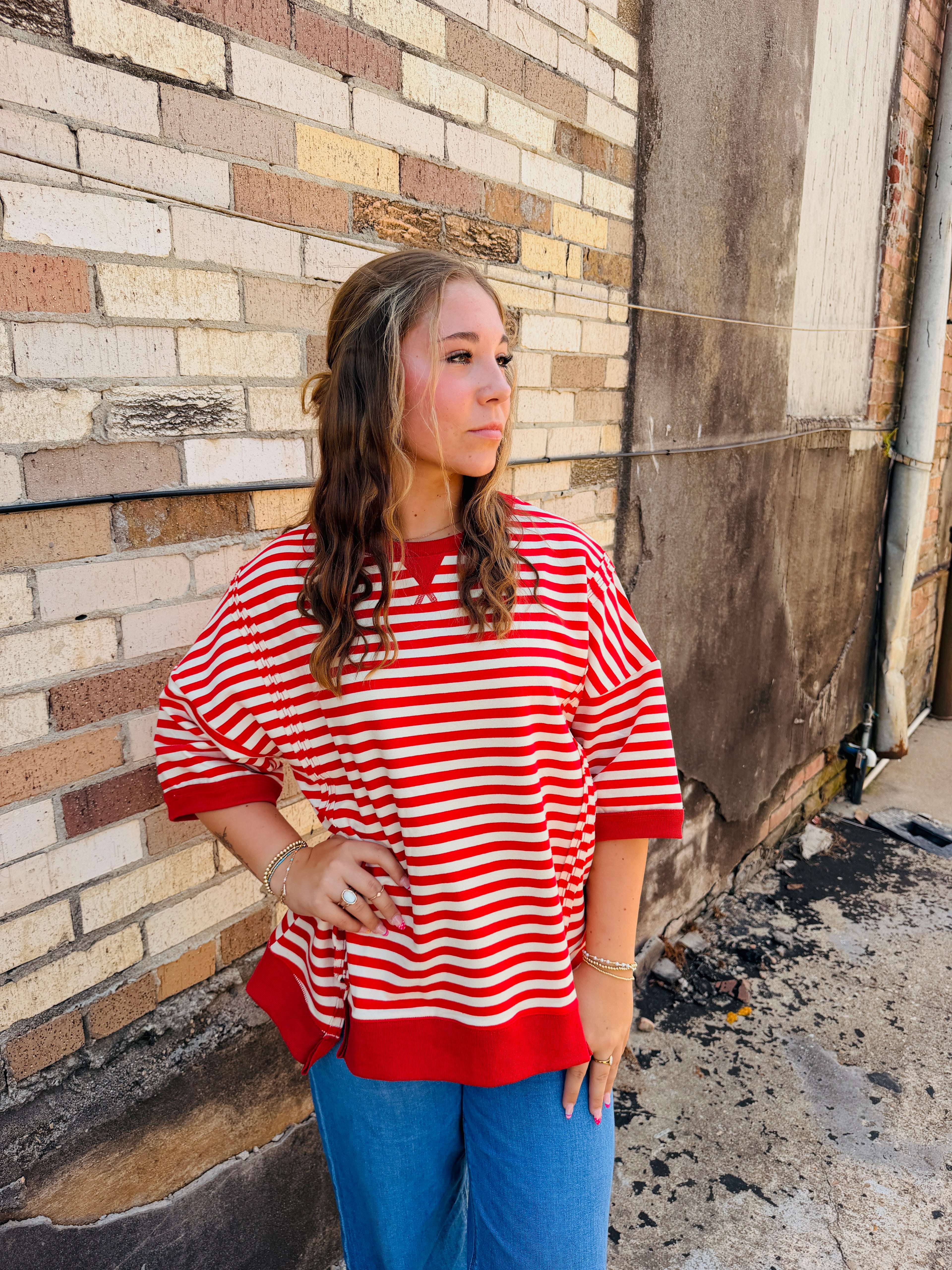 Red & Cream stripe top