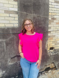 Hot Pink Flutter Sleeve Top
