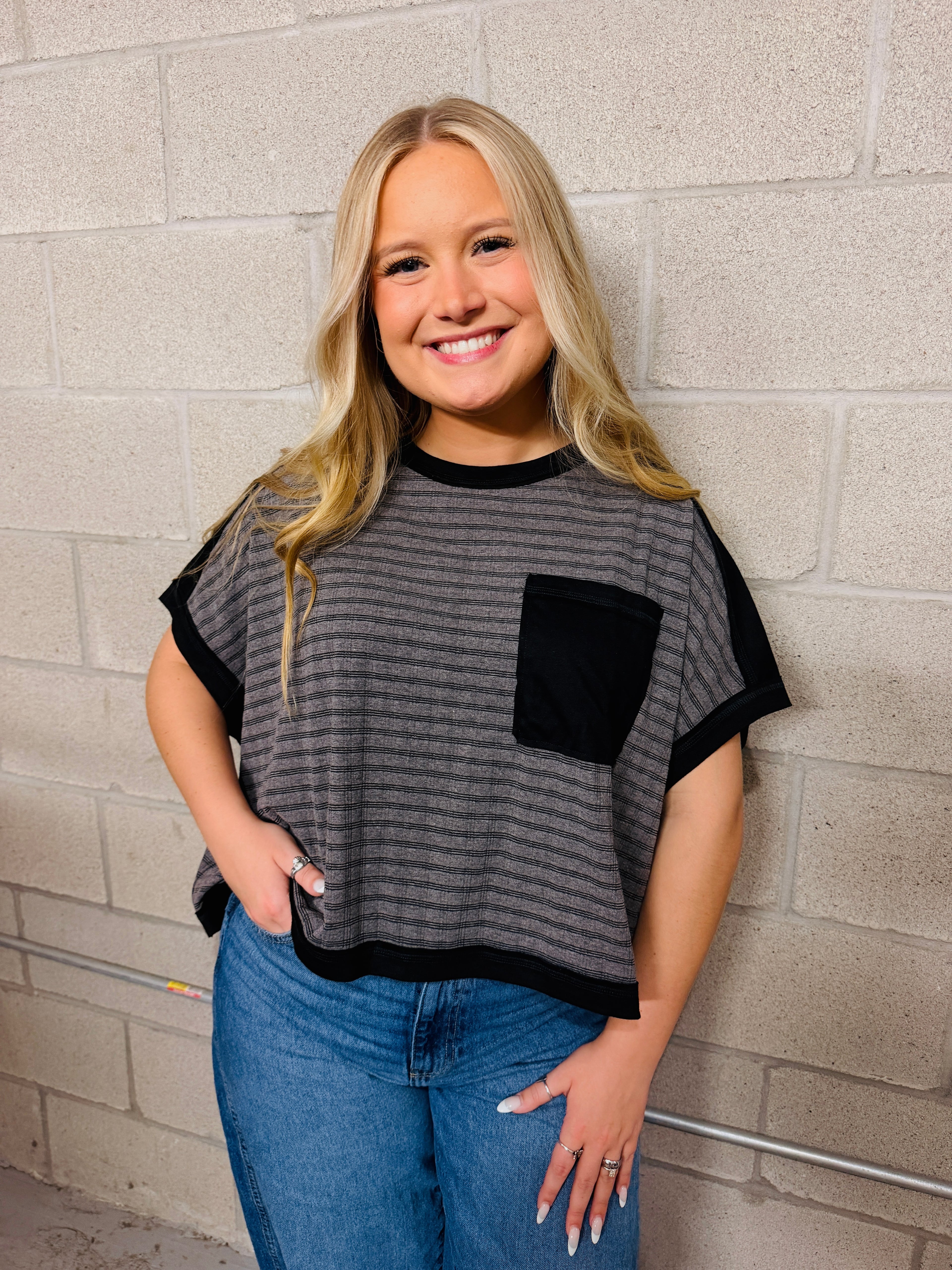 Black & grey stripe top