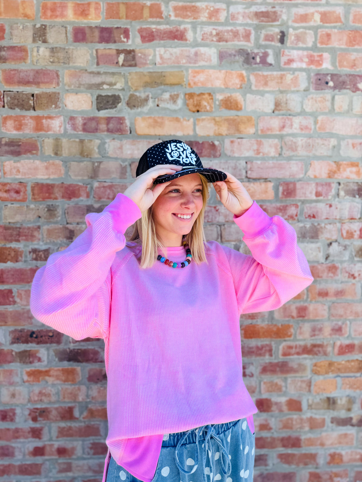 Pink Ribbed Lightweight Sweatshirt