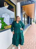 Hunter Green Plus Textured Midi Ruffle Dress
