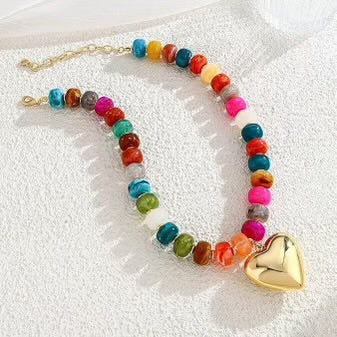 Chunky bead heart necklace