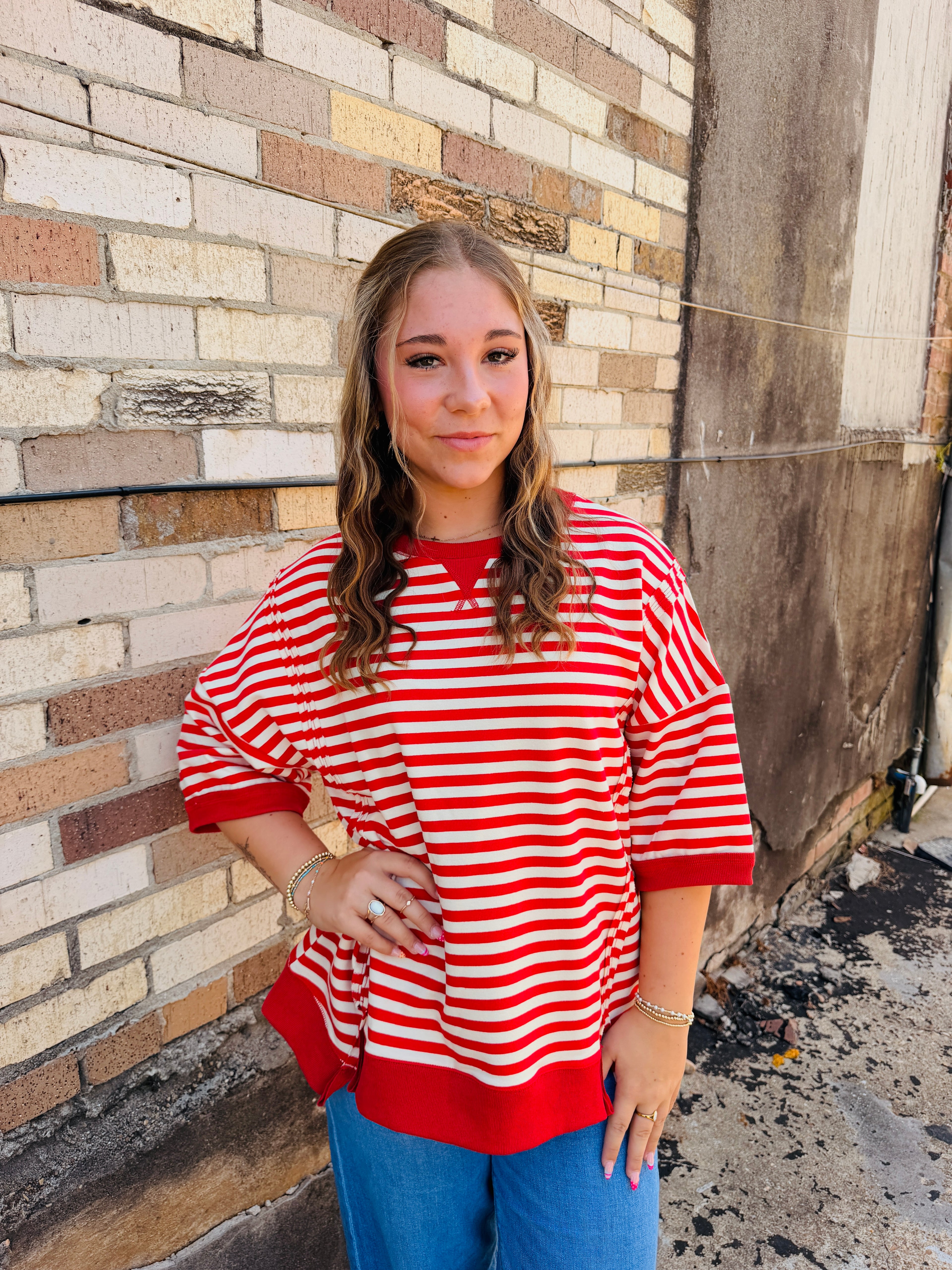 Red & Cream stripe top
