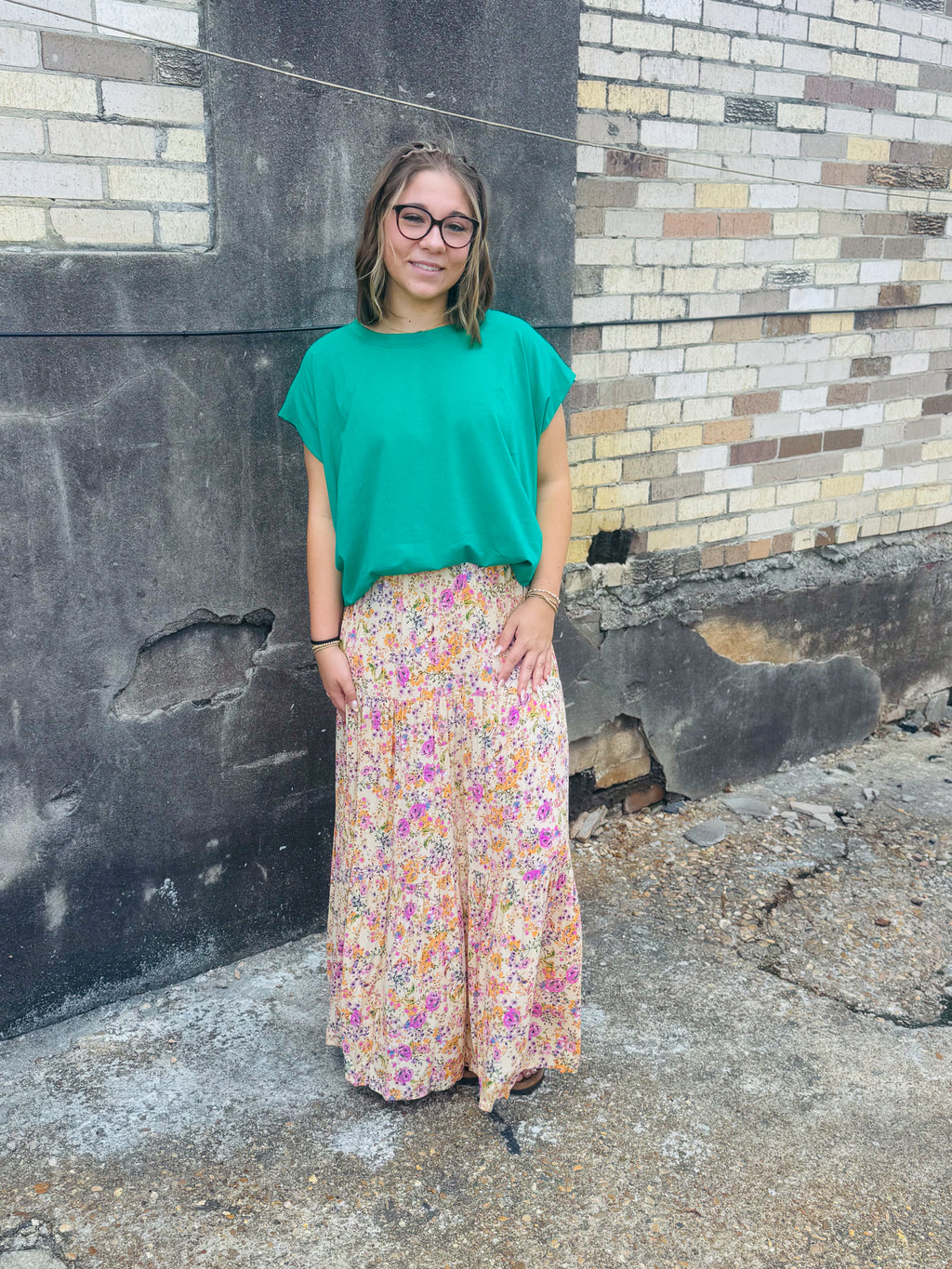 Orange Floral Maxi Skirt