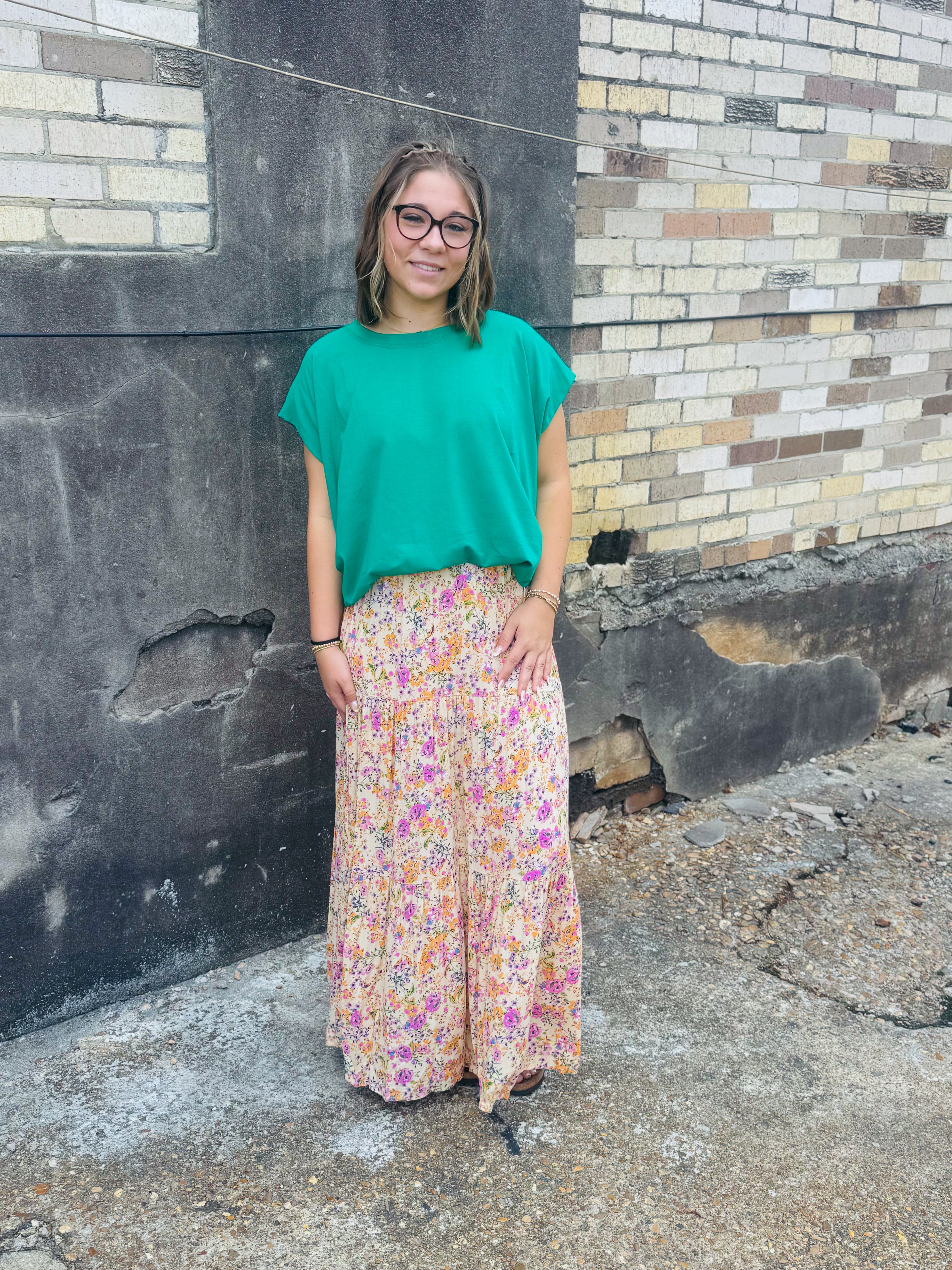 Orange Floral Maxi Skirt
