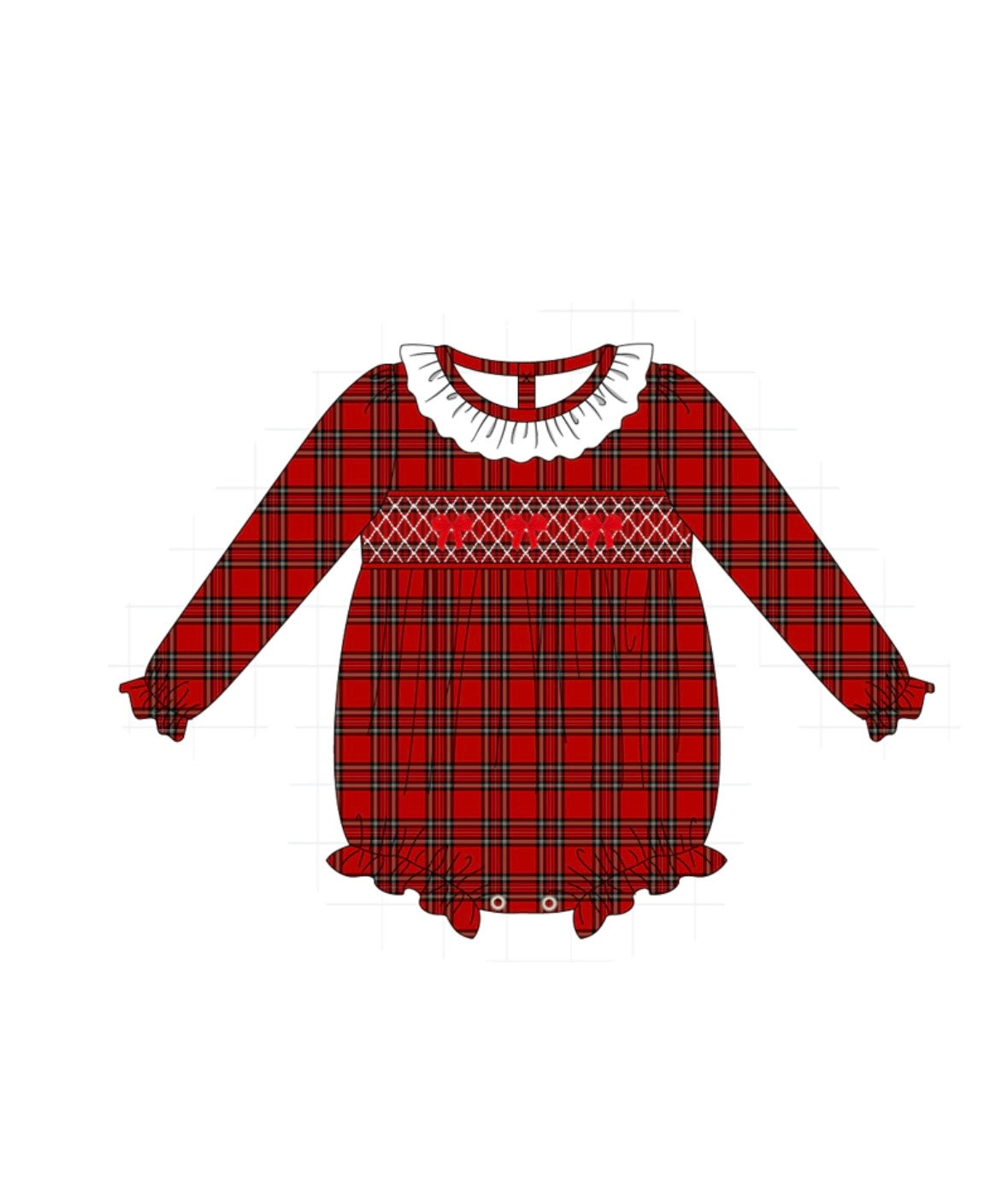 Red Plaid Bow Smocked Ruffle Bubble