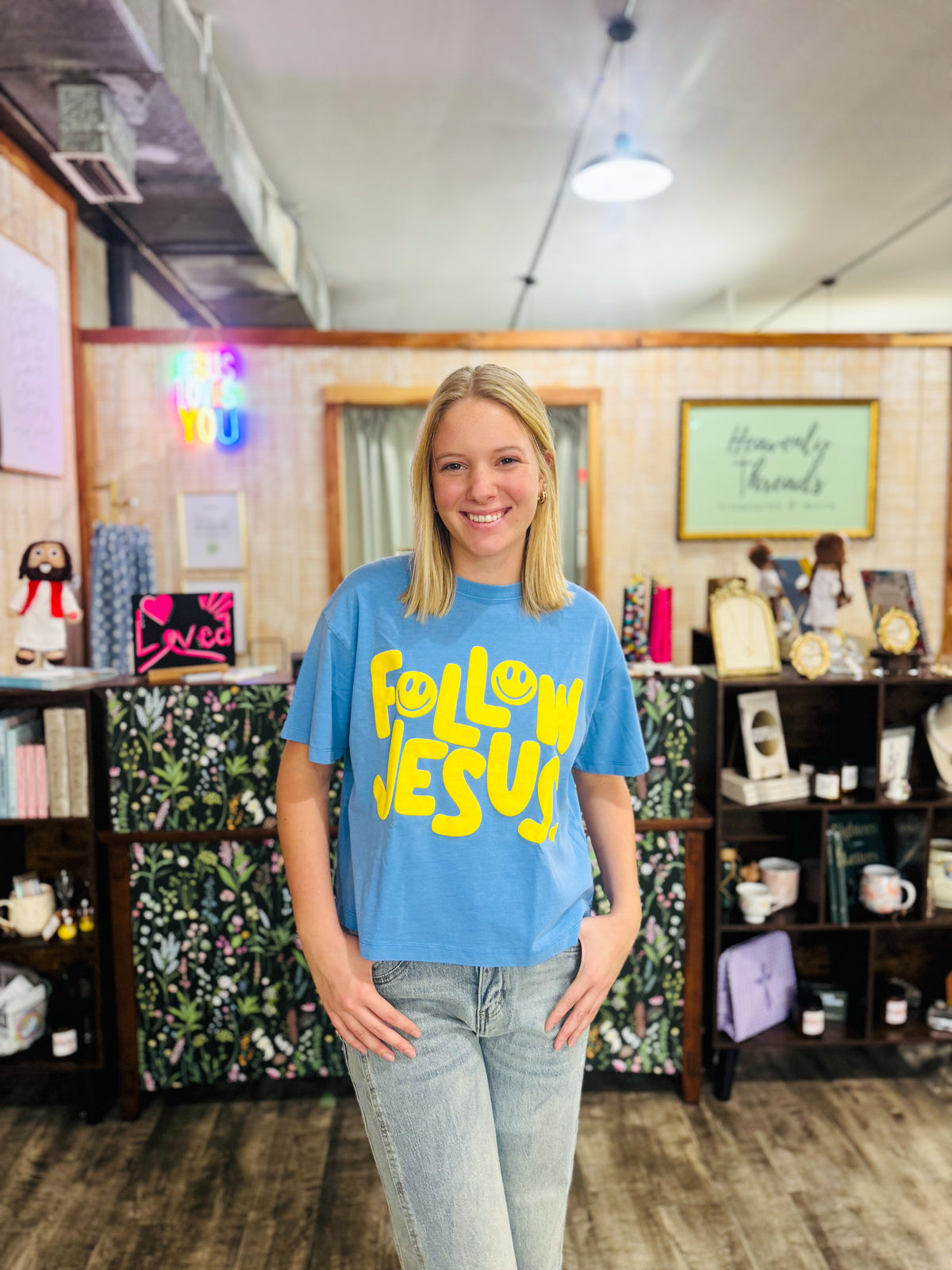Smiley Follow Jesus Crop Tee
