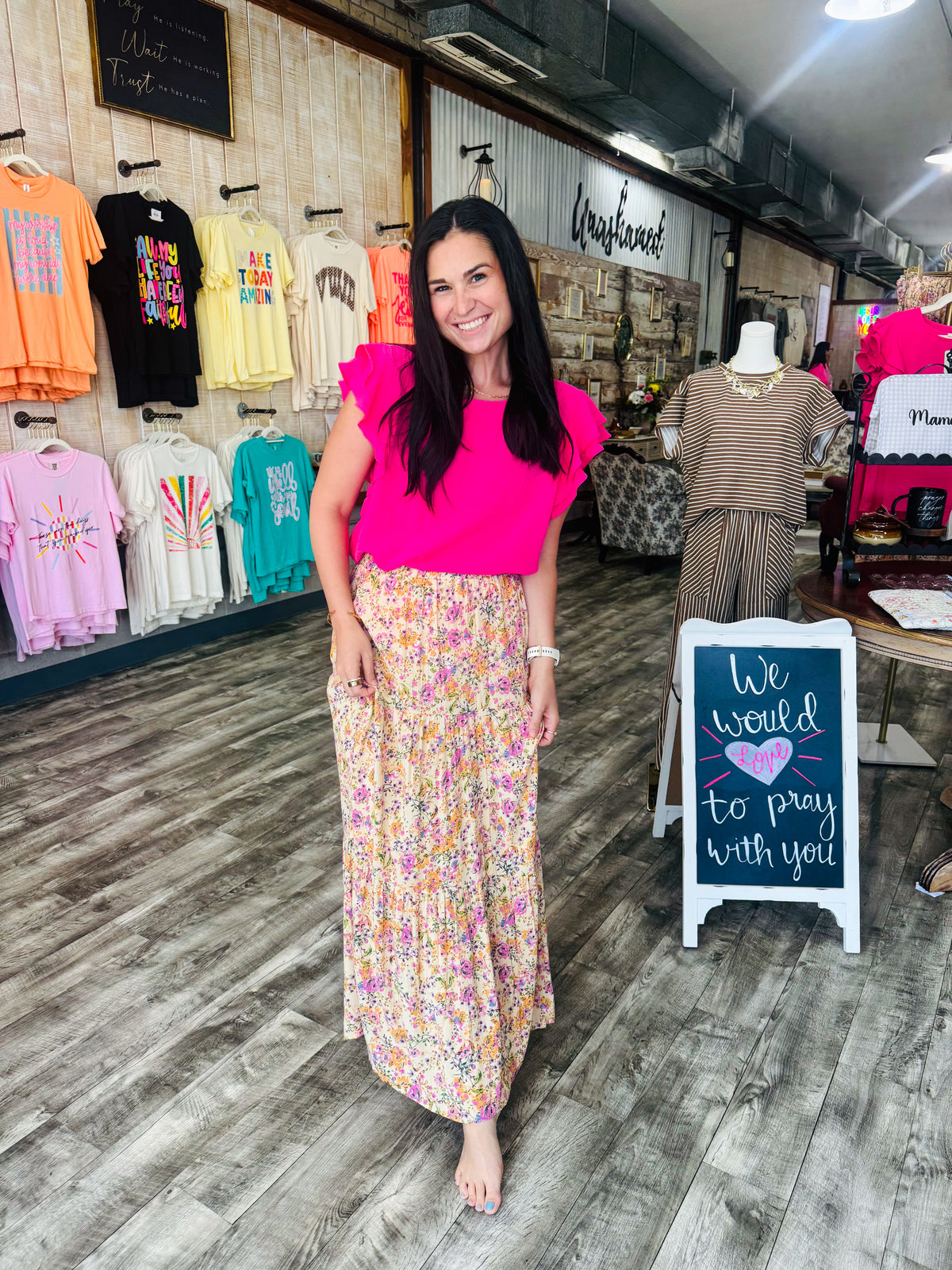 Orange Floral Maxi Skirt