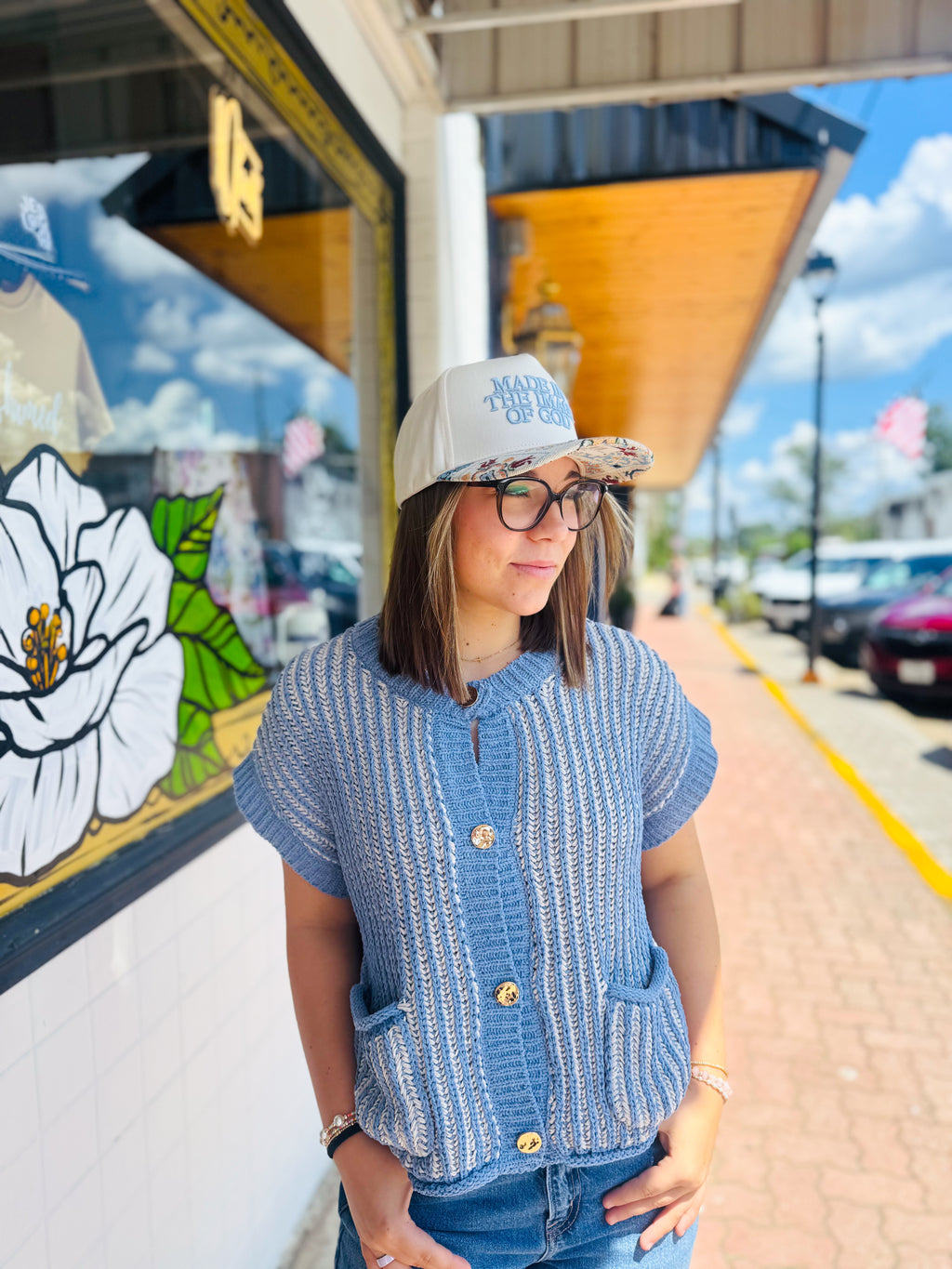 Blue & Cream Cardigan Top