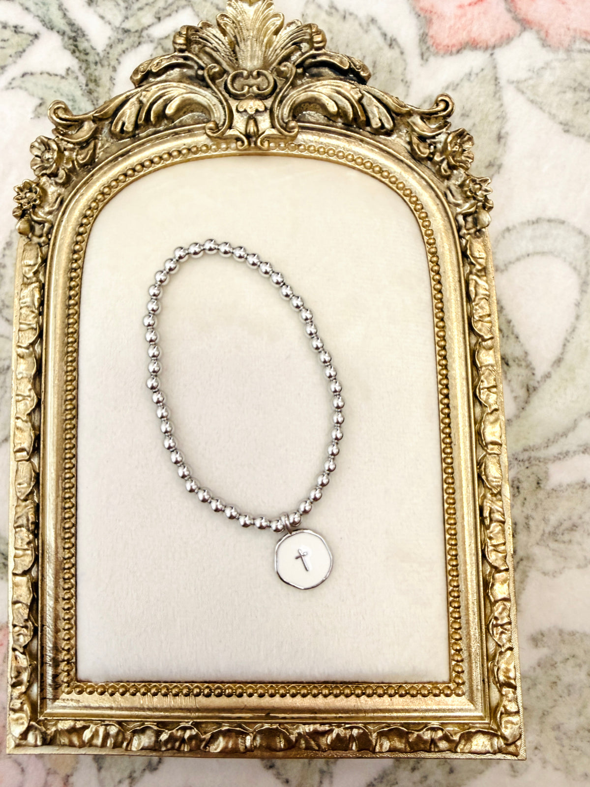 Silver and White Cross Bracelet