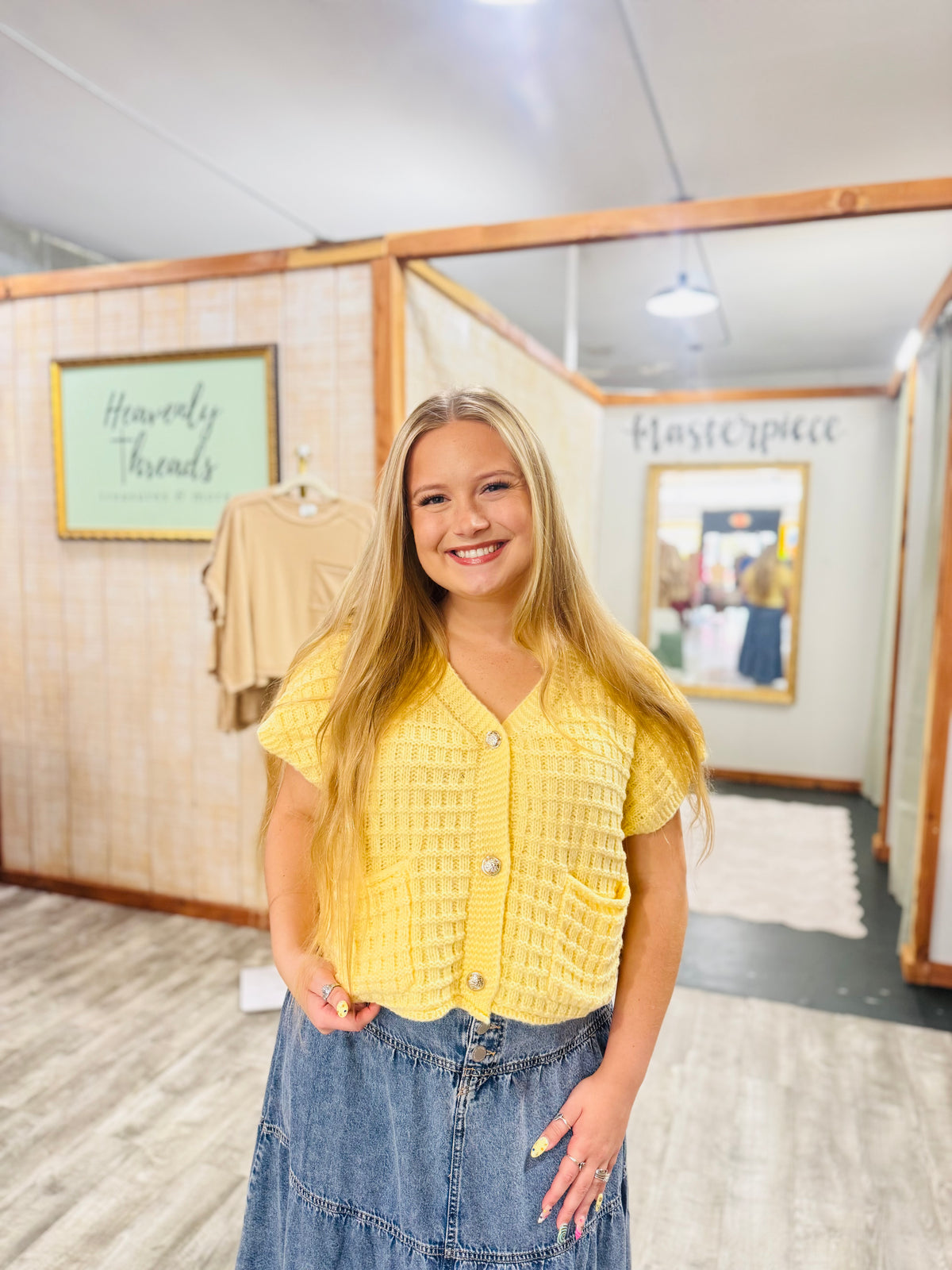 Yellow Waffle Texture Cardigan