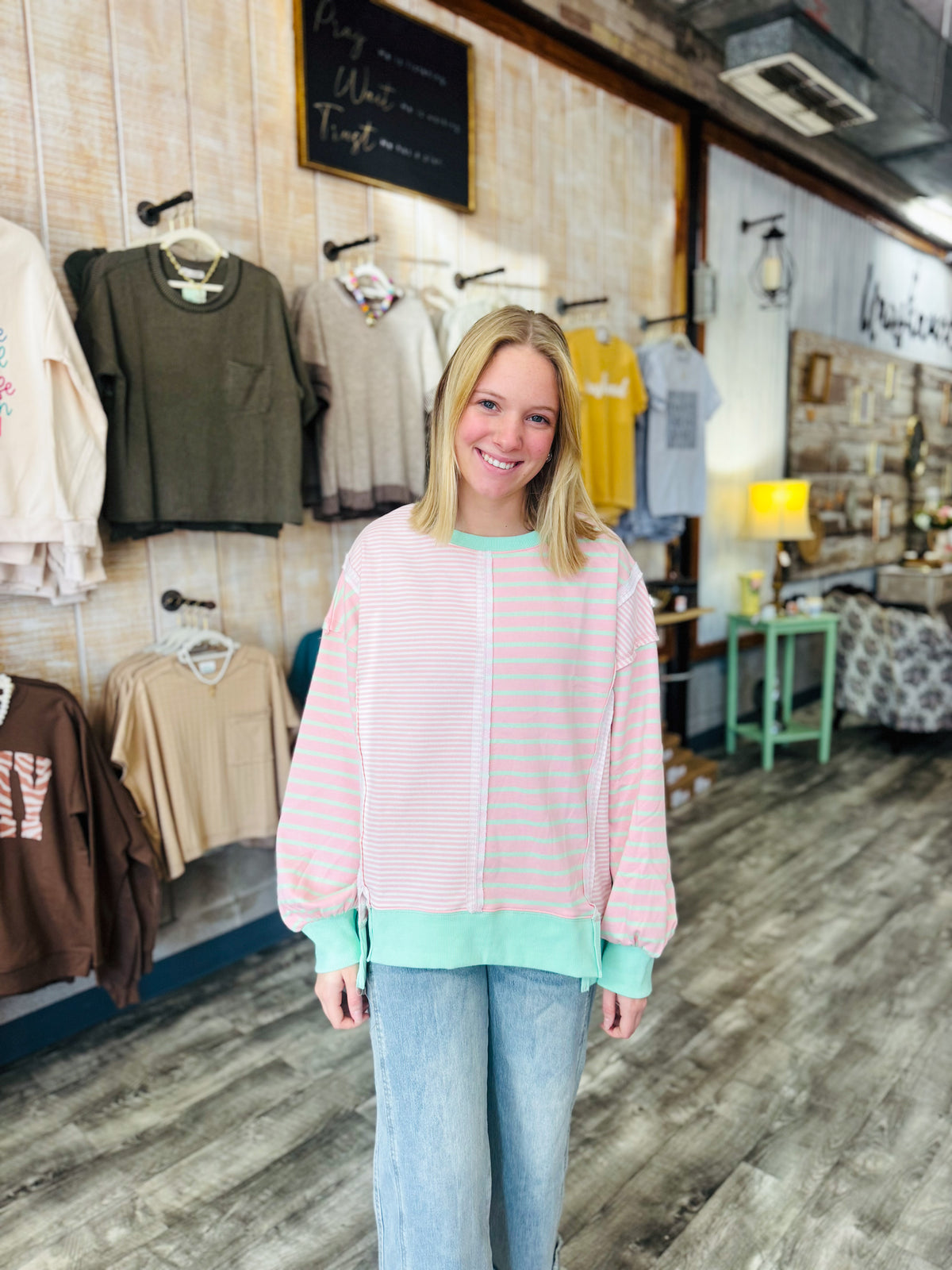 Pink & Green Lightweight Sweatshirt