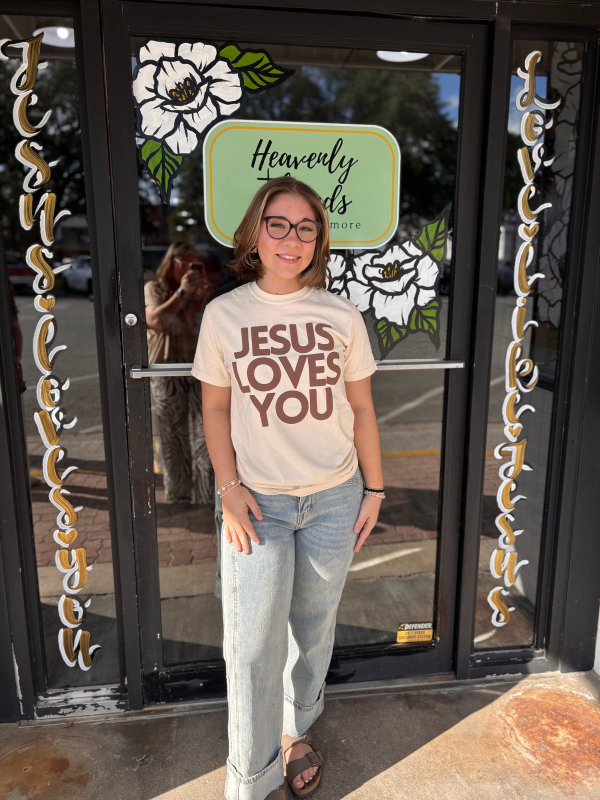 Cream and Tan Jesus Loves You Tee