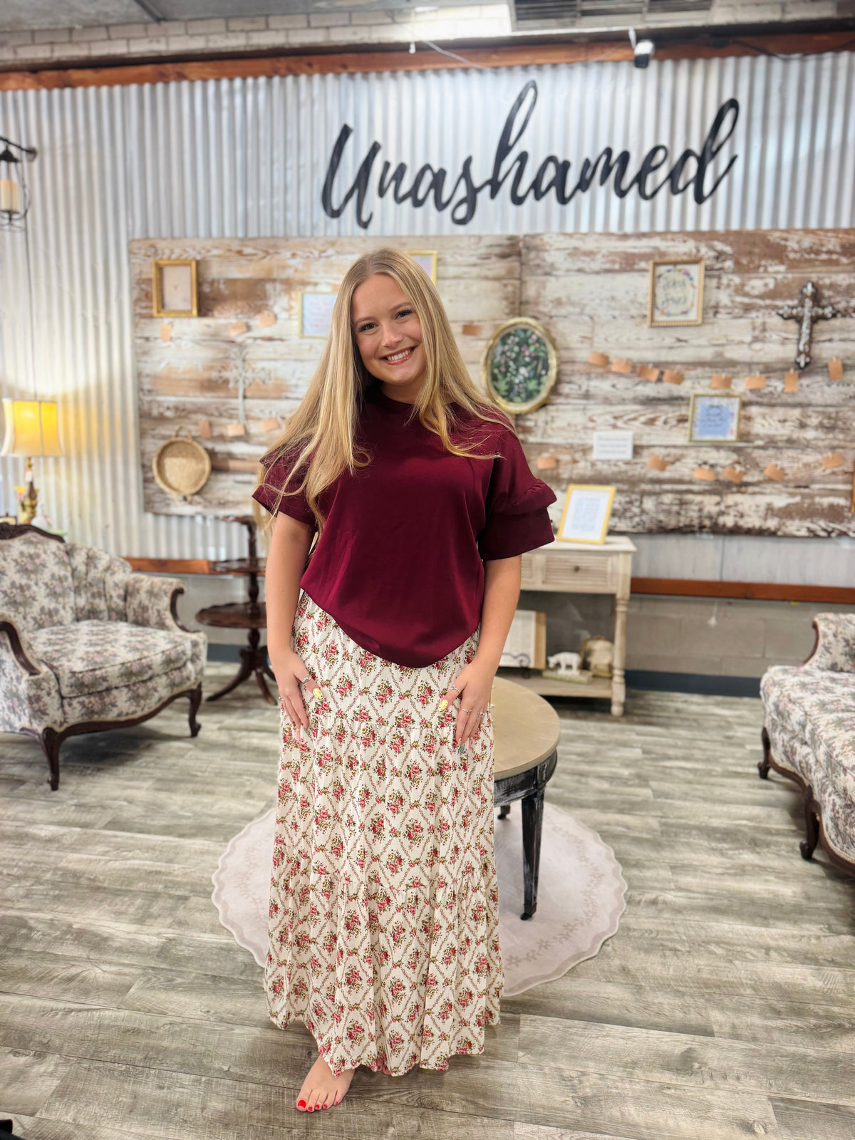 Burgundy Ruffle Sleeve Top