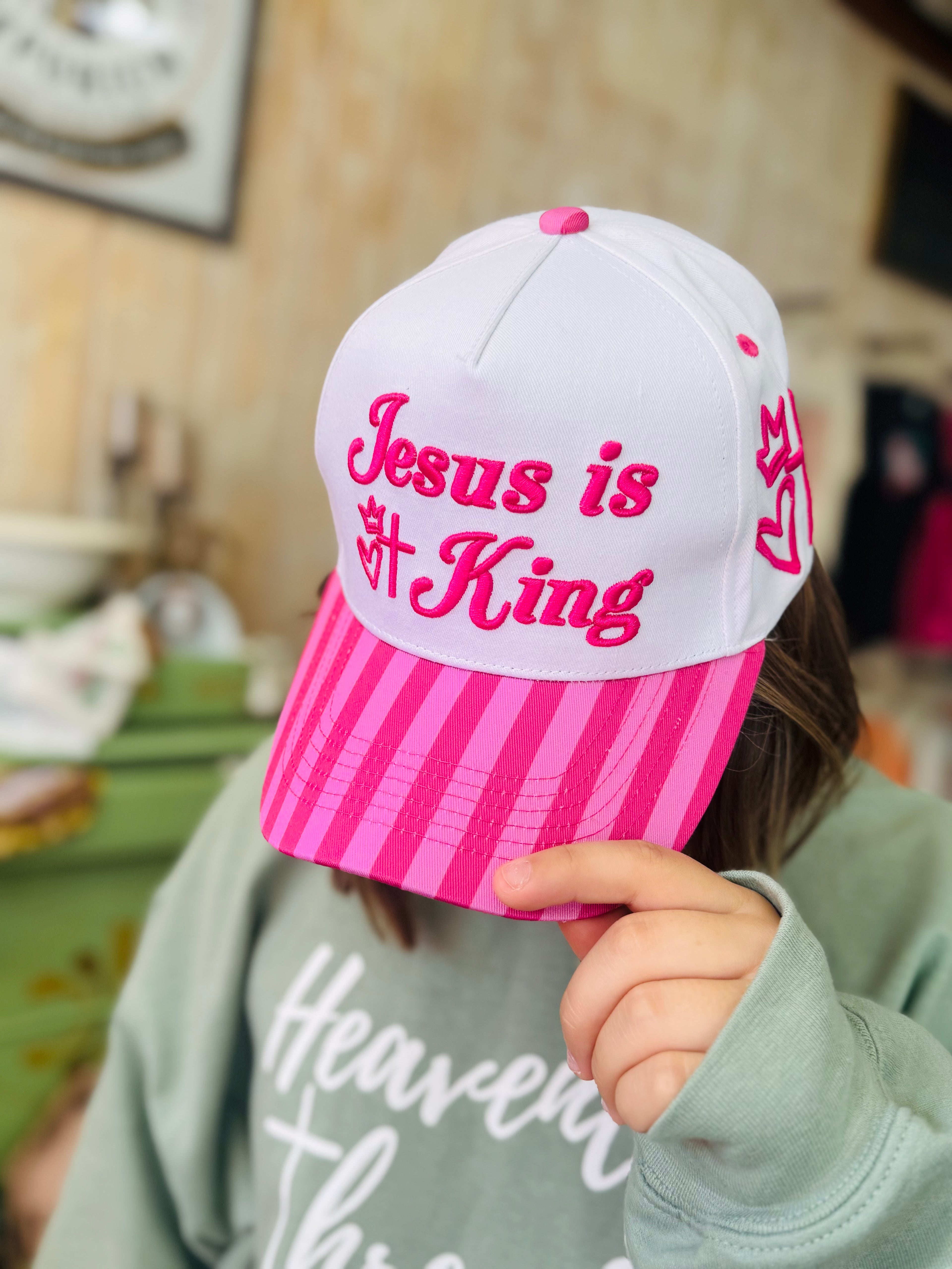 Jesus is King Pink Stripe Hat