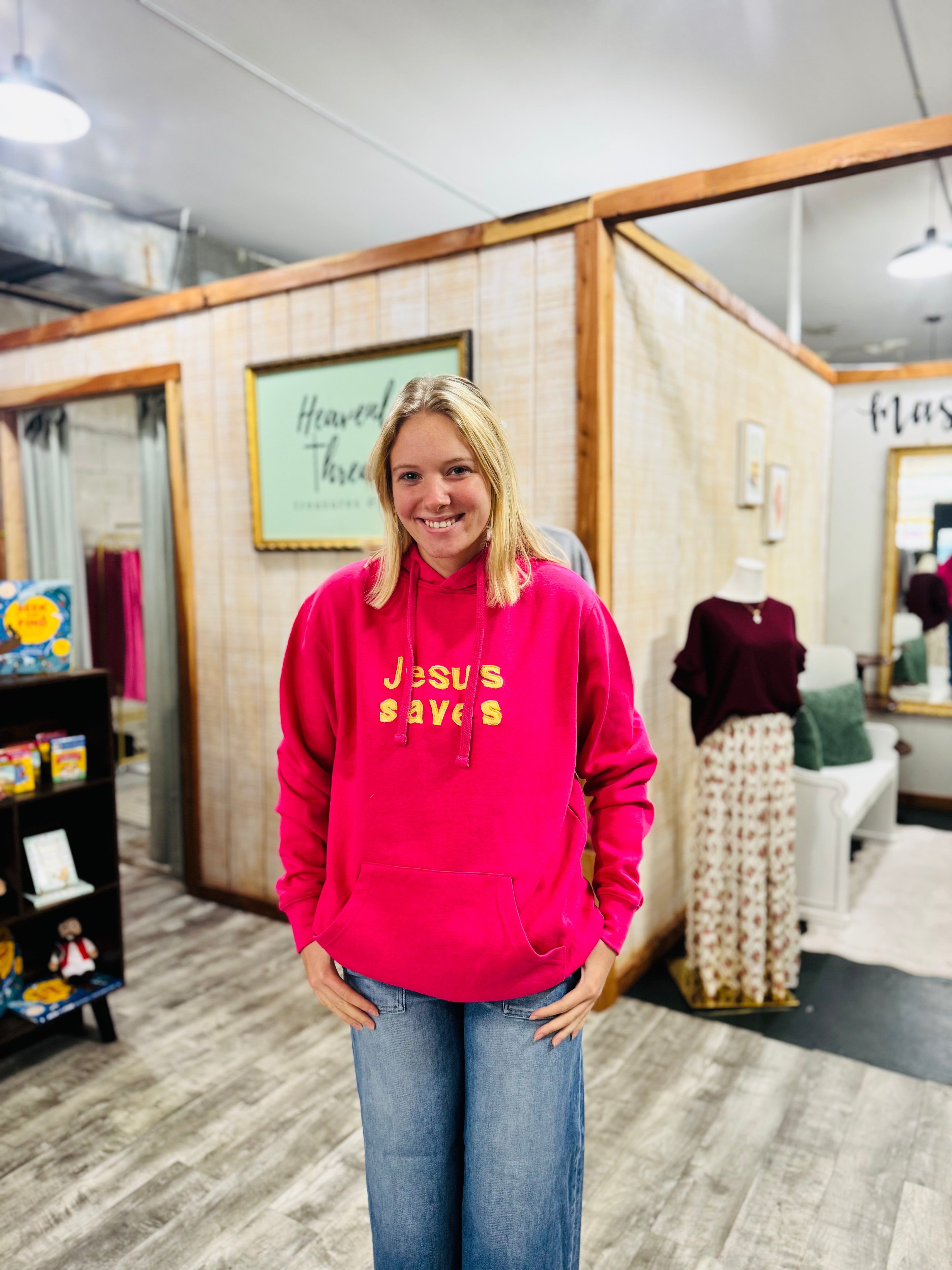 Pink Jesus Saves Hoodie - Medium