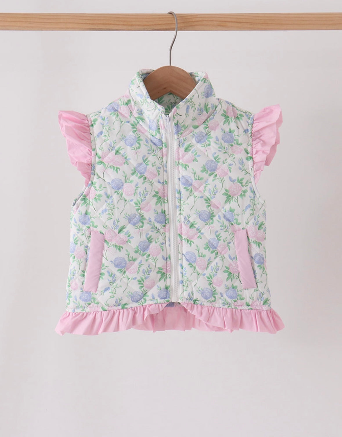 Pink Floral Ruffle Vest