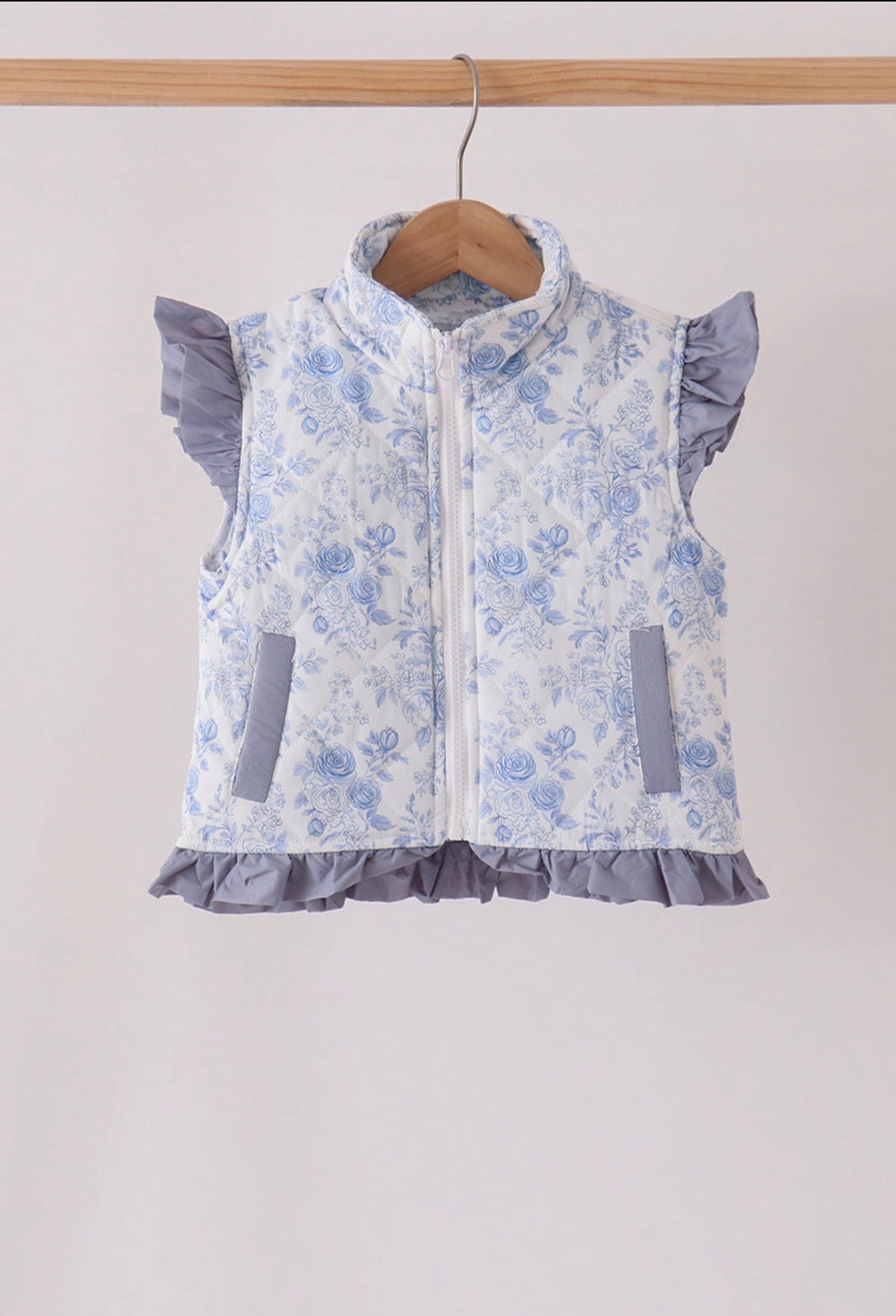 Blue Floral Ruffle Vest