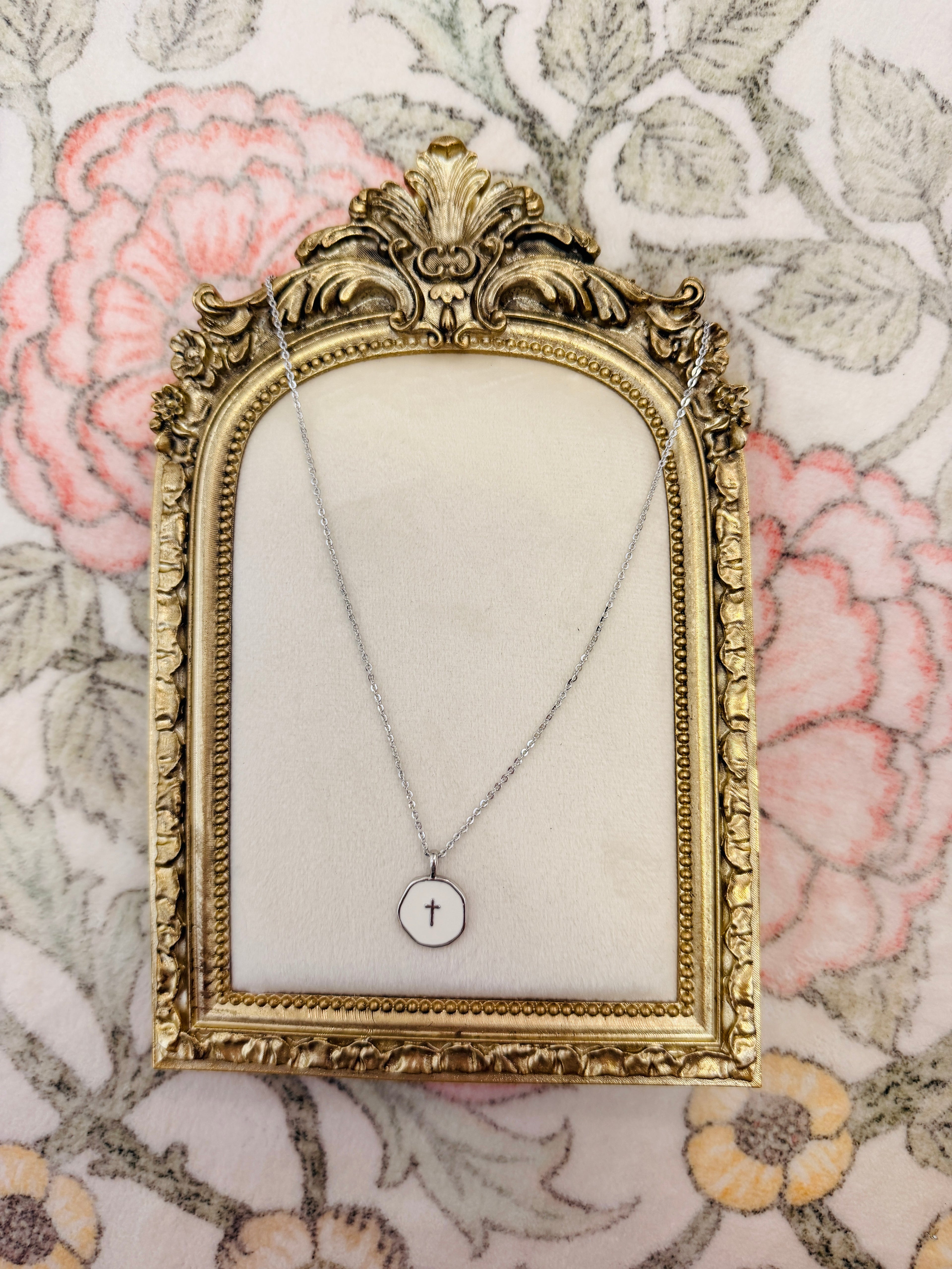Silver Cross Paperclip Toggle Necklace